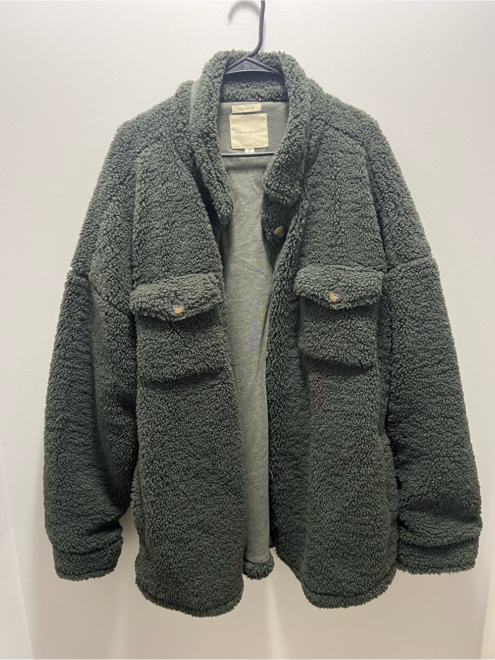 Thread & Supply Olive Green Sherpa Shirt Jacket